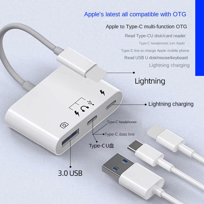 Mobile phone adapter multi-head adapter u disk memory card converter suitable Type-c docking station_voghion.com