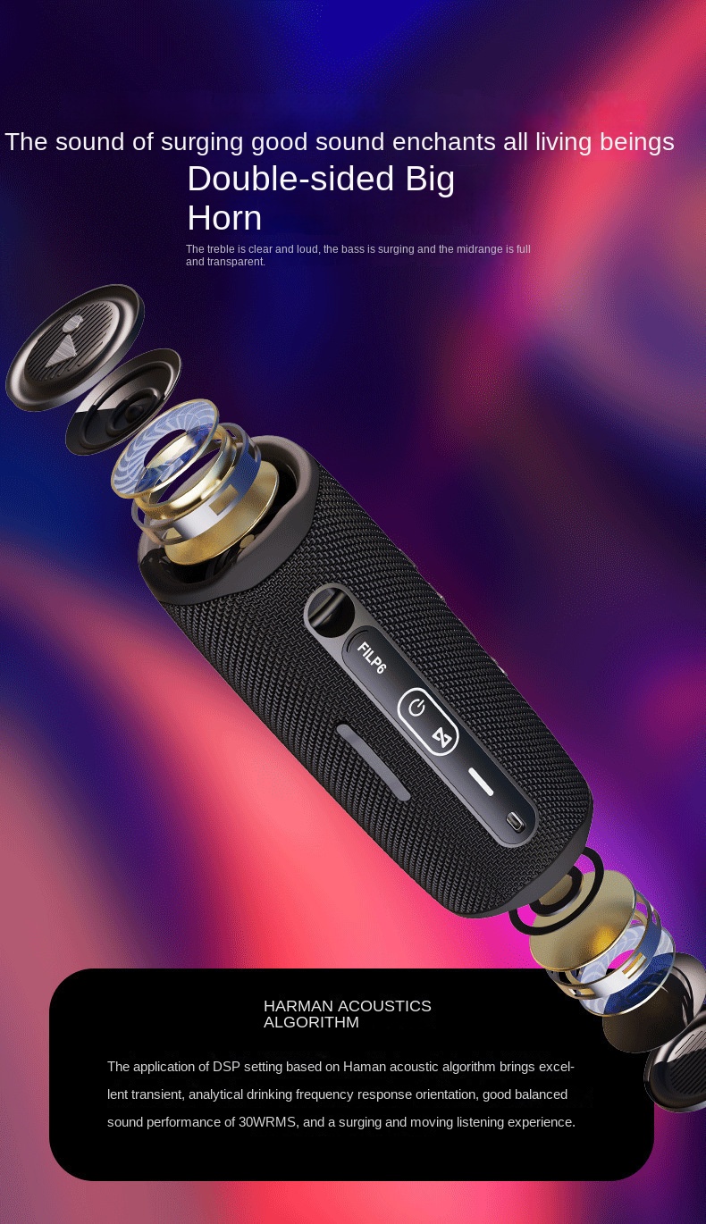 Haut-parleur Bluetooth portable - Basses puissantes de 30 W, Harman DSP, étanche, Bluetooth, chargement Type-C, prise en charge de la carte TF, couplage PartyBoost_voghion.com